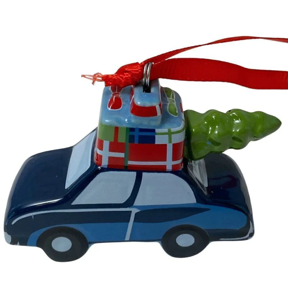 TALBOTS Christmas Ornaments Holiday Car and Dog Ceramic NWT
